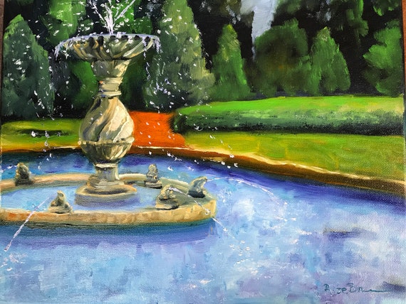 Fountain painting, French Lick resort, west Baden fountain, Indiana landmark, Summer Landscape, Indiana Landscape