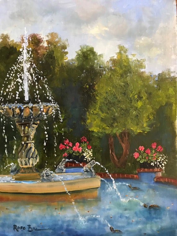 Fountain Painting, Plein air, Plain Air, Impressionist, Summer art, west Baden resort, French Lick, vacation painting