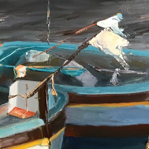 boat painting, blue boats, ocean painting, marina, canvas painting image 6