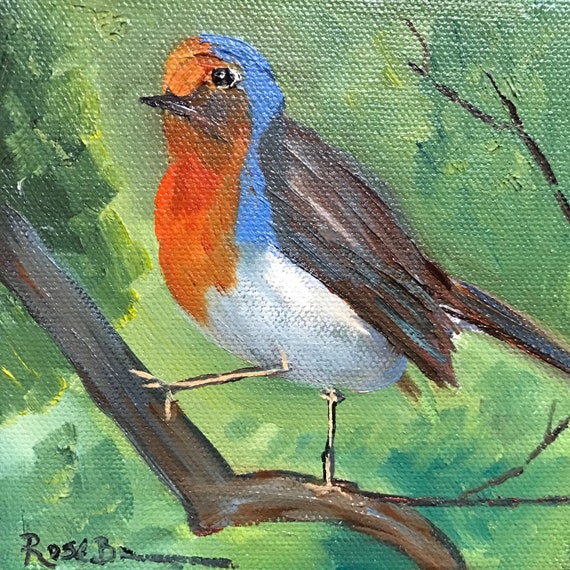 Bird Painting, Robin Painting, Canvas painting, Small Oil Painting, Country Rustic Art