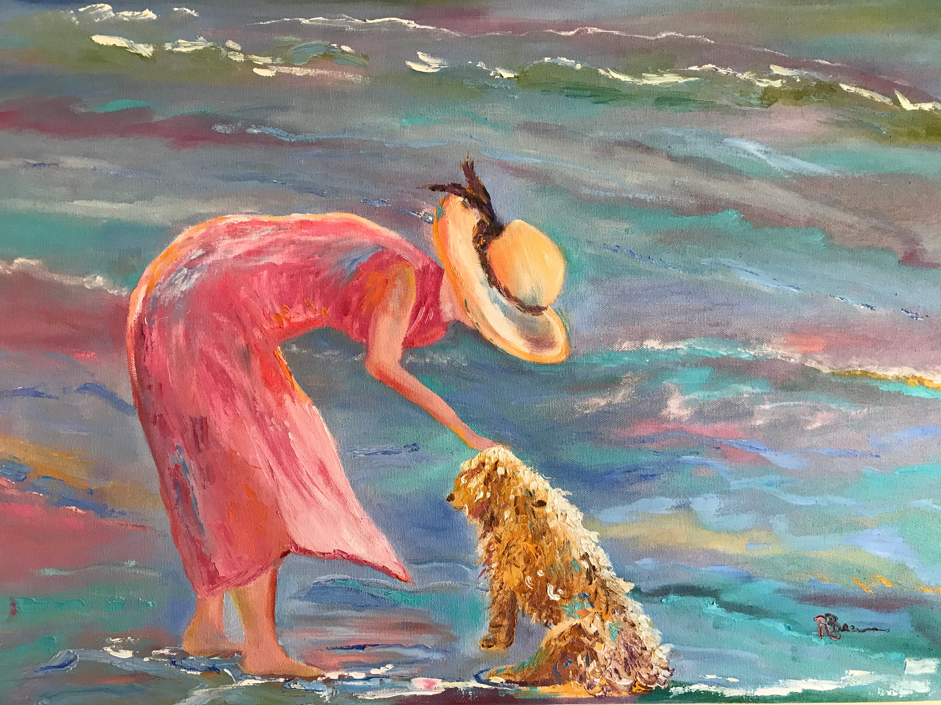 Dog Painting, Dog Art, Beach Painting, Dog at the Beach, Water Painting