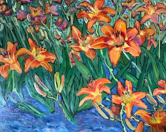 Tiger Lilies, Orange Flowers, Orange Lily Art, Canvas Painting
