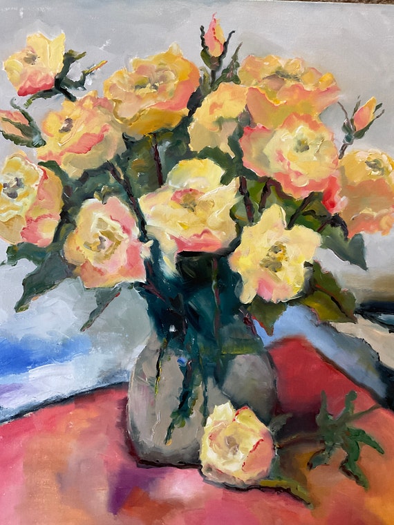 Roses abstract extra large original canvas oil painting bedroom wall decor, gift ideas for women bedroom decor