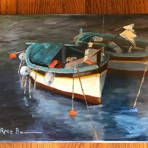 boat painting, blue boats, ocean painting, marina, canvas painting image 3