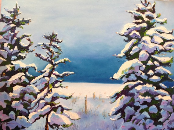 Snow abstract original oil painting extra large canvas cold snowy landscape mantle art, gift ideas for women office decor