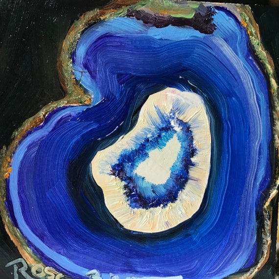Geode, Blue Agate Geode, Miniatures, Small Art, Tiny painting