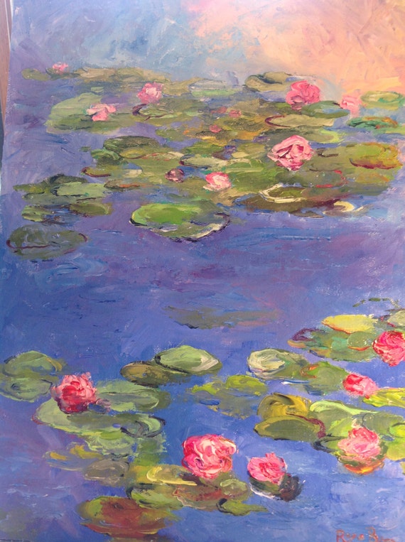 Monet Style Painting Large Painting Lily Pond Etsy