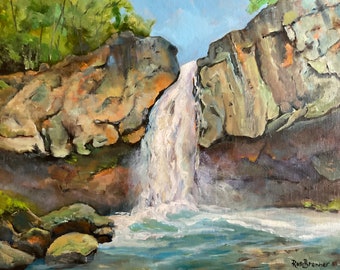 Waterfall, waterfall painting, Thistlewaite falls, Williamsport Falls, Indiana waterfall, Missouri, Illinois, Midwest waterfall