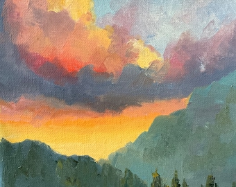 Sunrise painting, sunset painting, sunrise art, small painting, small art