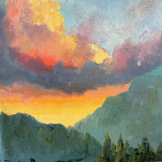 Sunrise painting, sunset painting, sunrise art, small painting, small art