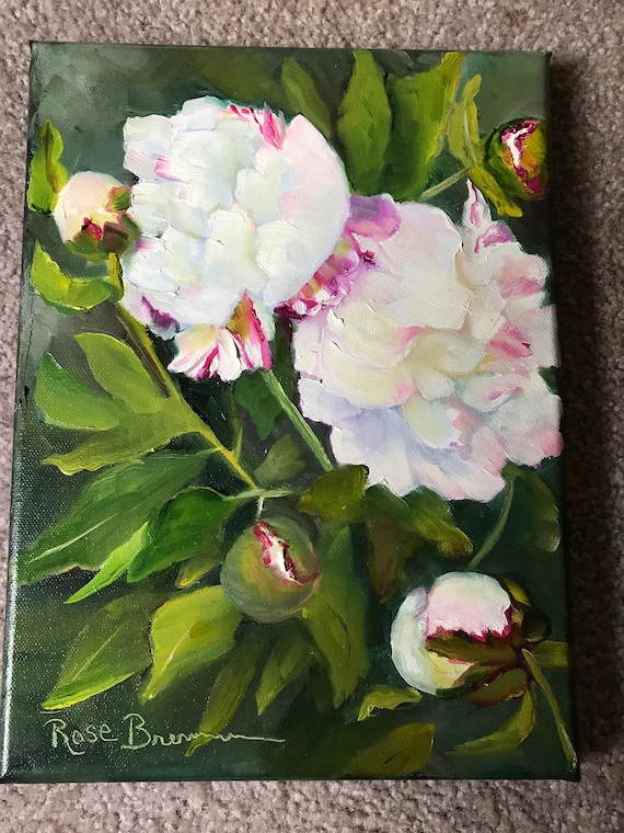 Peony, peonies, Flower Painting, Peony painting, spring painting, Garden scene, white flowers,  pink flowers, floral wall decor