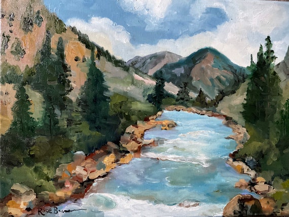 River painting, riverfront, Colorado River, canvas painting, Oregon, Washington, California, Western art, wall decor