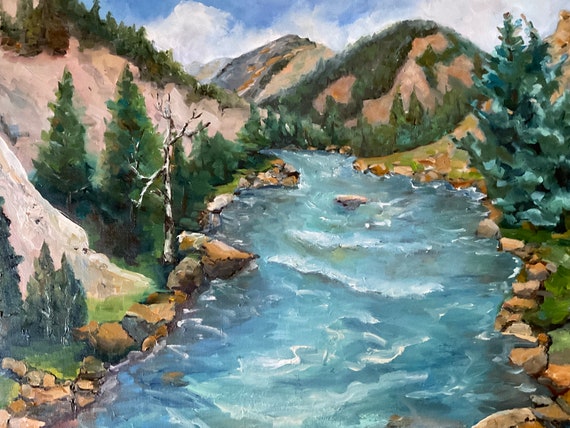 River painting, metolius river, Oregon landscape, Landscape Painting, wall decor, river canvas painting