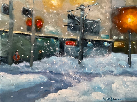 City painting, Izzy, Winter storm Izzy, winter painting, Buffalo painting, blowing snow