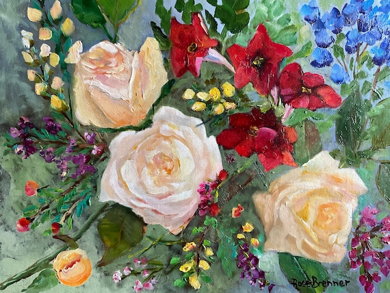 Roses, pink rose painting, rose art, office decor, Victorian roses, cabbage roses