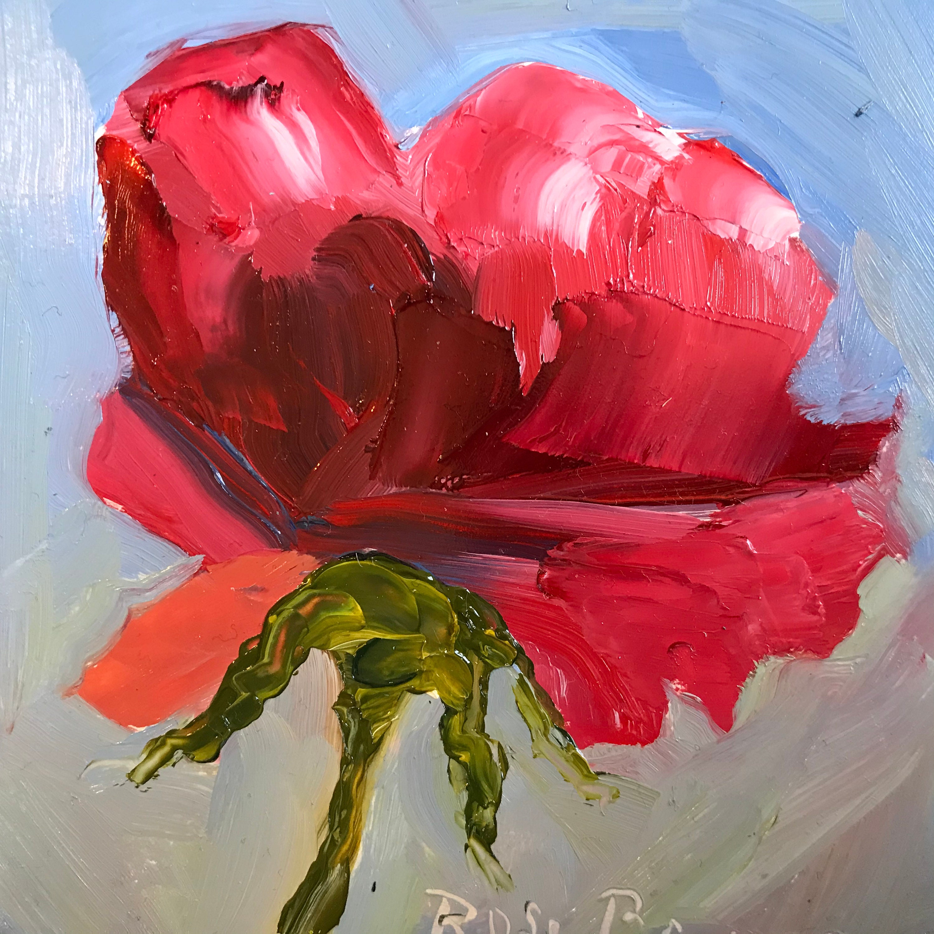Red Rose, Flower Painting, Miniature, Spring, Small Art, Tiny