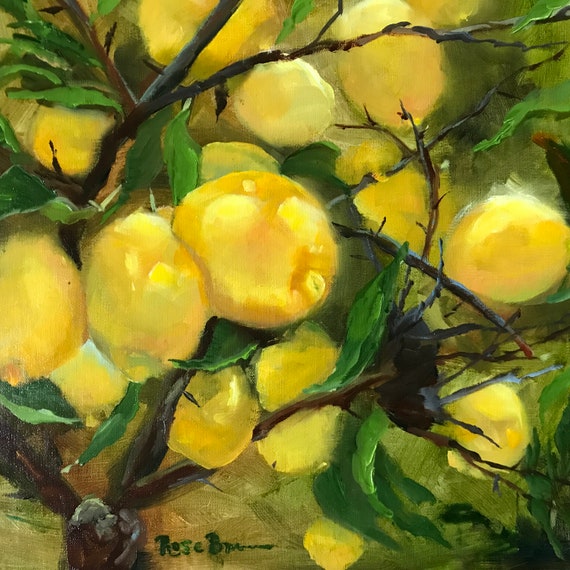 Lemon painting, kitchen art, lemon tree, food art, painting