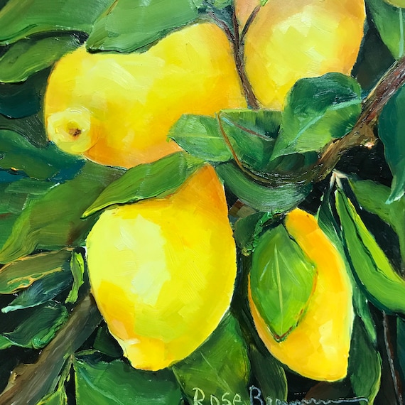 Lemons, lemon tree painting, kitchen art, housewarming gift, yellow lemons