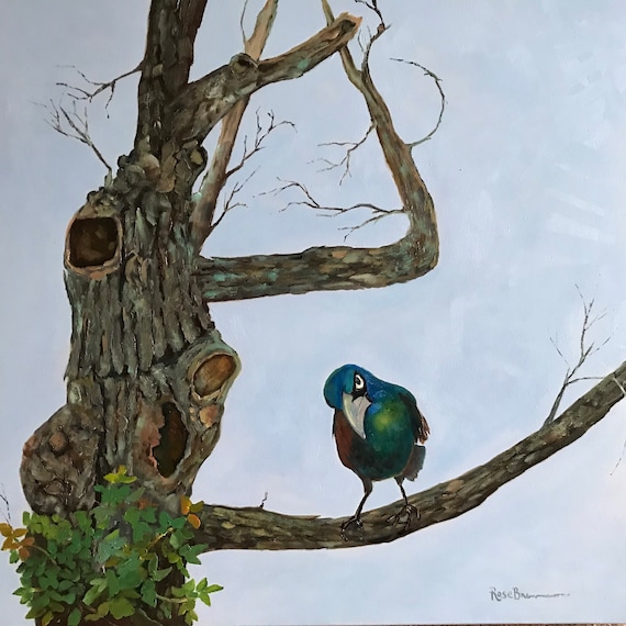 Abstract Angry bird canvas original oil painting Extra Large tree painting gift ideas for men office decor