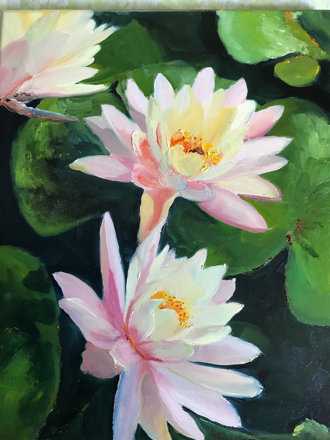Water Lilies Original Oil Painting Canvas Wall Art Lily Flower Painting ...