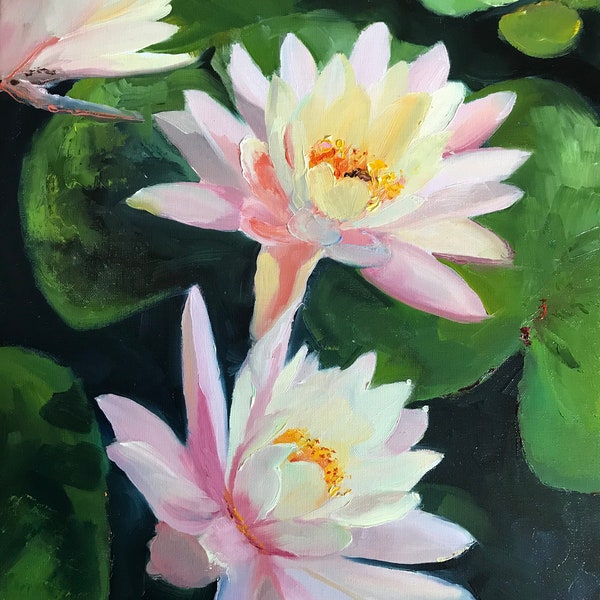 Water lilies, Flower Painting, Lilies, Landscape Painting, Vacation Painting,  Nocturne painting