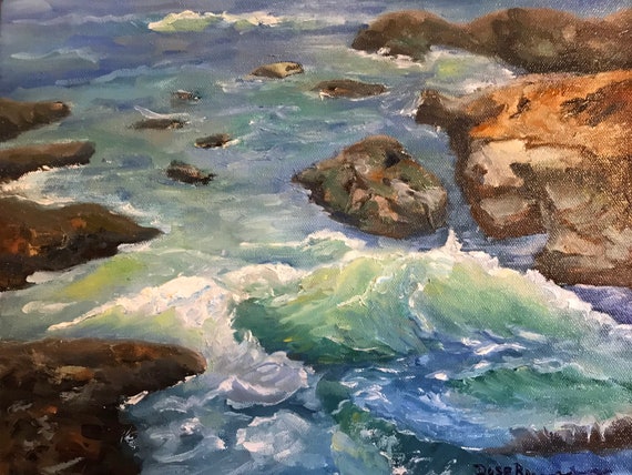 Ocean painting, beach Painting, landscape coastal ocean scene, Maine, California, Oregon, Washington state, Massachusetts