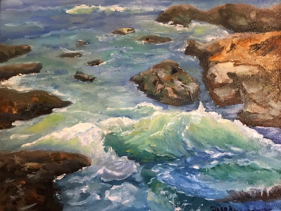 Ocean painting, beach Painting, coastal ocean scene, canvas art, office decor, Maine, California, Oregon, Washington state, Massachusetts