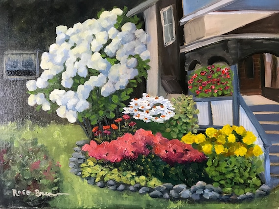 Flower painting, summer flowers, flower art, canvas painting, plein air, Thousand Island Park, T I park