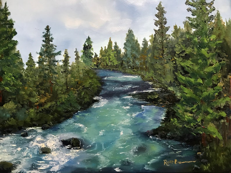 River painting, metolius river, Oregon landscape, Landscape Painting 