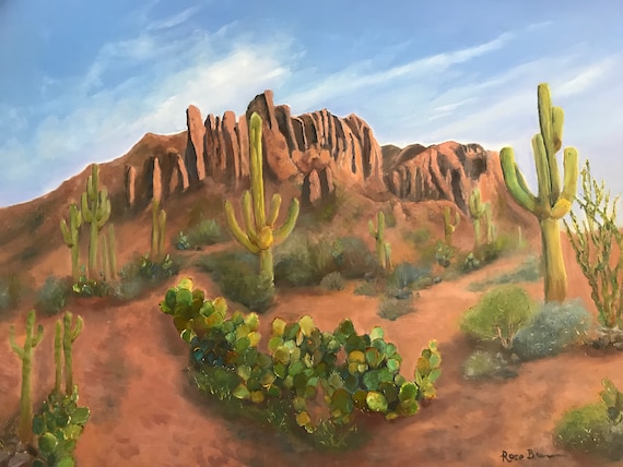 Desert Painting, Superstition Mountains, Arizona painting, XL Painting, large canvas painting