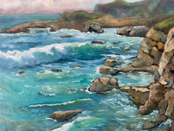 Ocean painting, beach Painting, coastal ocean scene, canvas art, office decor, Maine, California, Oregon, Washington state, Massachusetts