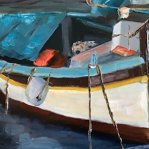 boat painting, blue boats, ocean painting, marina, canvas painting image 4