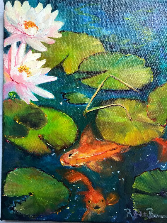 Fish Painting Lily Pond Painting style art Water Etsy