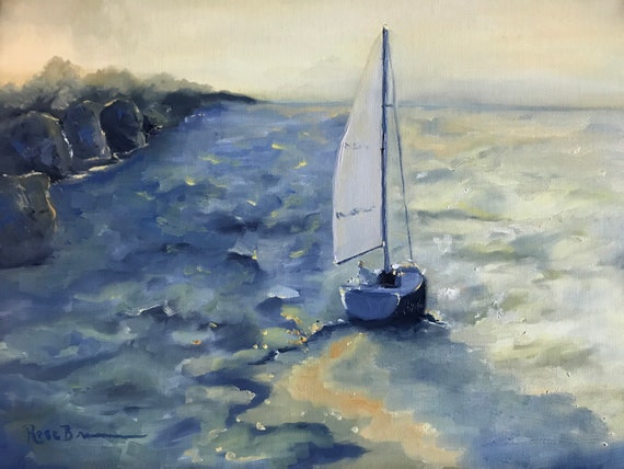 Ocean painting, lake Painting, boat painting, sailboat, marina, canvas painting