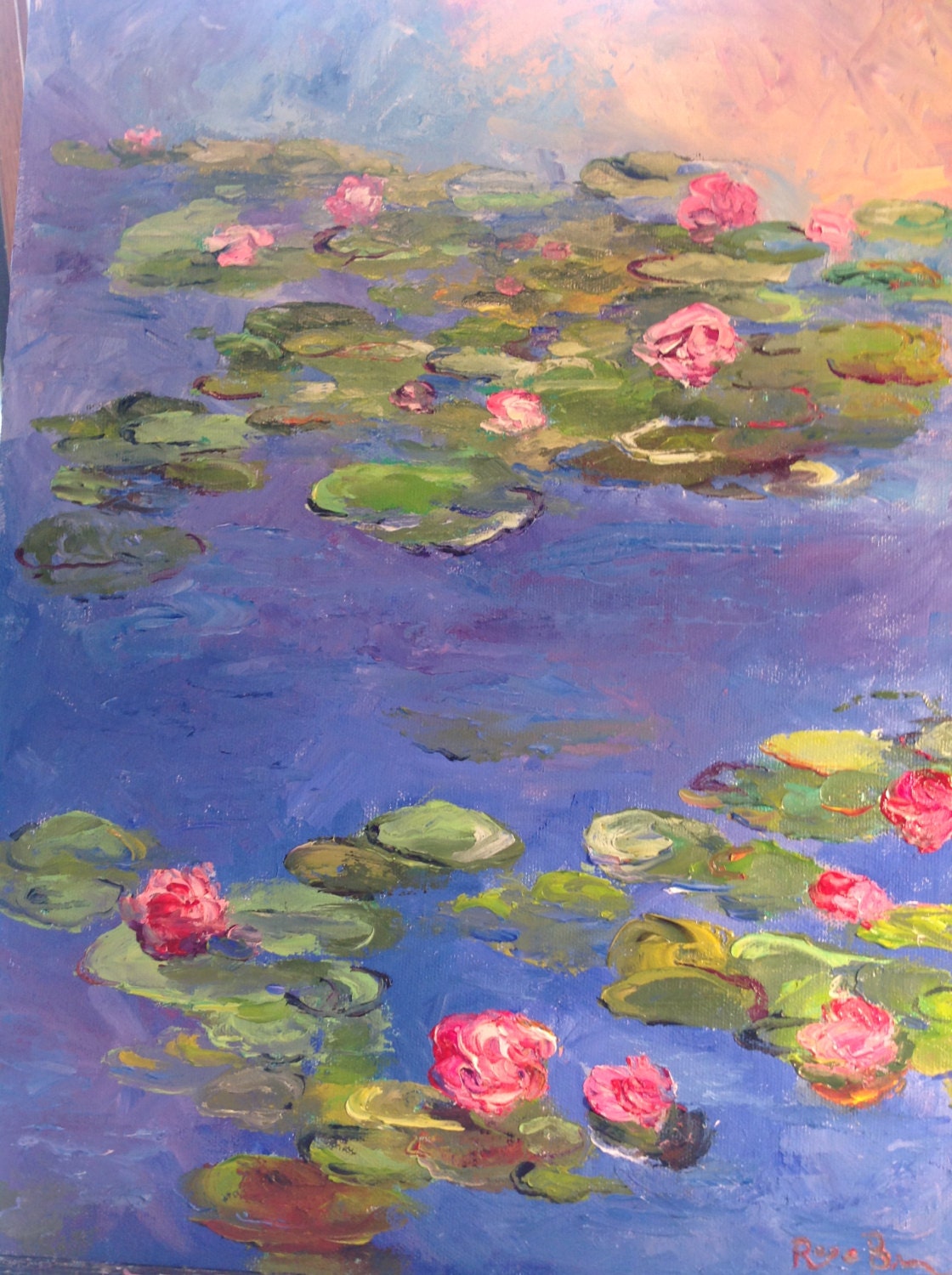 Water lily canvas painting, Monet water lilies wall decor, Claude