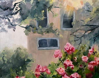 Rose painting, House painting, Front Porch Flowers,Flower Painting, sunrise art