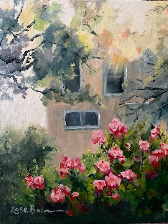 Rose painting, House painting, Front Porch Flowers,Flower Painting, sunrise art