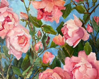 Roses, pink rose painting, rose art, office decor, Victorian roses, cabbage roses