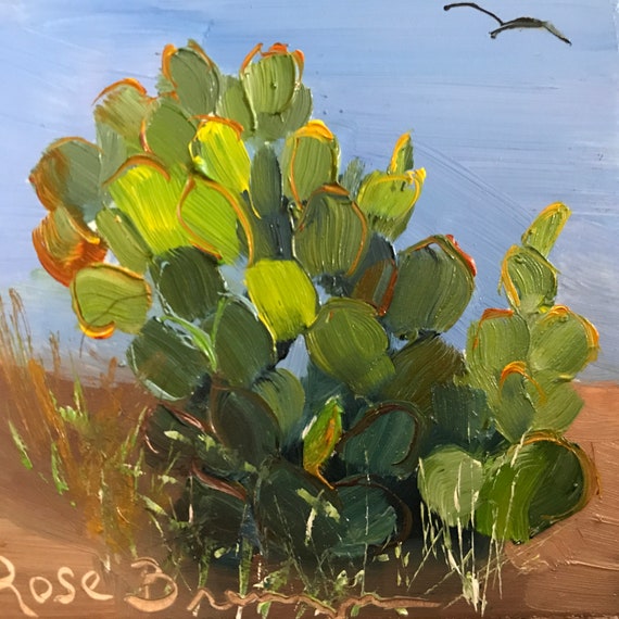 desert painting, prickly pear, cactus painting, Miniatures, Small Art