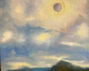 Eclipse, total eclipse, April 8, canvas painting, wall decor, Indiana eclipse, path of totality