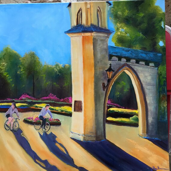 Bike Painting, Indiana university, IU, Large painting, Canvas Oil Painting, A Couple on their Bikes