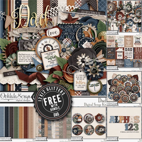 Kit de scrapbooking numérique pour la fête des pères, collection Bundle