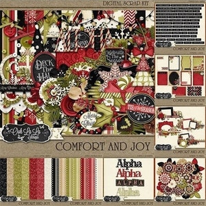 Boże Narodzenie, Święta, Sezon, Komfort i Radość Cyfrowy Zestaw do Kolekcji Scrapbooków, Scrapbooking