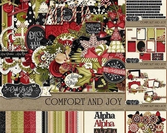 Christmas, Holiday, Season, Comfort And Joy  Digital Scrapbook Collection Kit, Scrapbooking