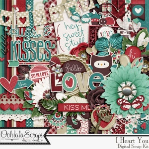 Kit de Scrapbook Digital Valentine I Heart You, para download