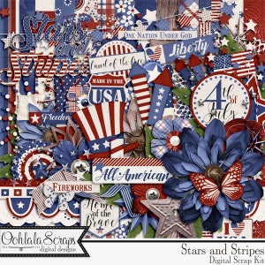 Stars and Stripes Patriotic July 4th Digi Scrap Kit, Elements and Embellishments Kit for Digital Scrapbooking