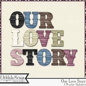 Our Love Story Valentine Alphabets,Monograms,Elements,Embellishments, Digital Scrapbook Kit