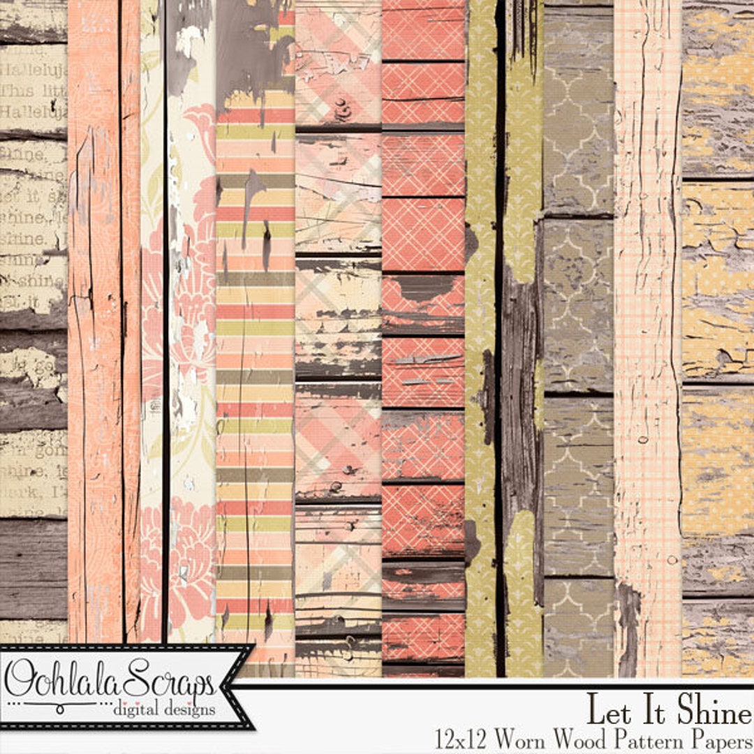 Let It Shine 12x12 Worn Wood Papers,downloadable,digital Scrapbook Kit ...