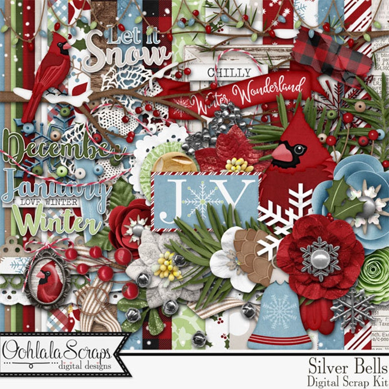 Silver Bells Christmas Winter 12x12 Digital Scrapbooking image 1