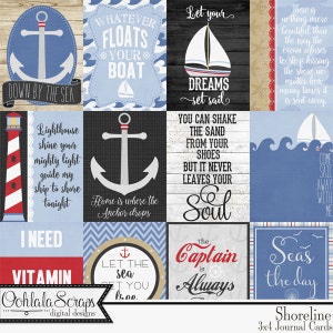 Shoreline Journal und Pocket Scrap Cards, Digital Scrapbooking Kit, Elemente, Verzierungen